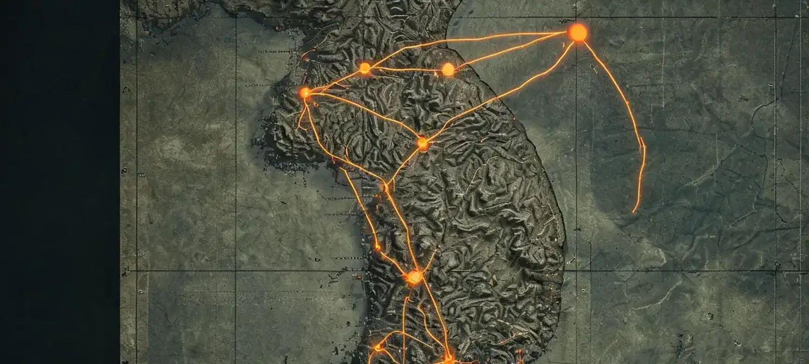 Tactical map with orange markers